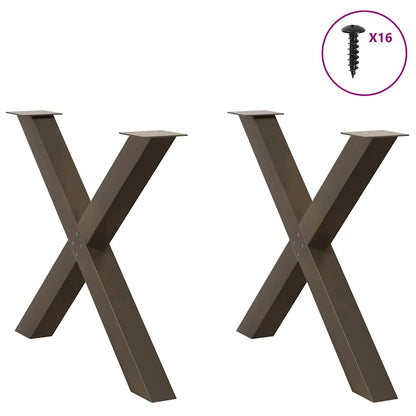 Gambe per tavolo da pranzo a forma di X 2 pz in acciaio naturale 90x(72-73) cm