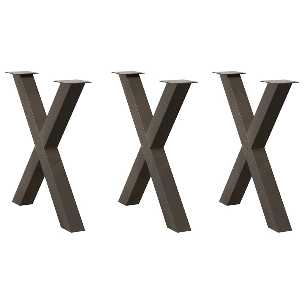 Gambe per tavolo da pranzo a forma di X 3 pz in acciaio naturale 70x(72-73) cm