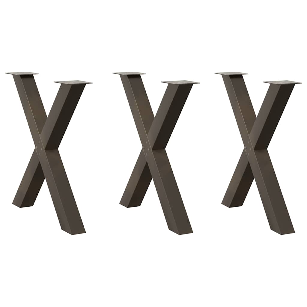 Gambe per tavolo da pranzo a forma di X 3 pz in acciaio naturale 80x(72-73) cm