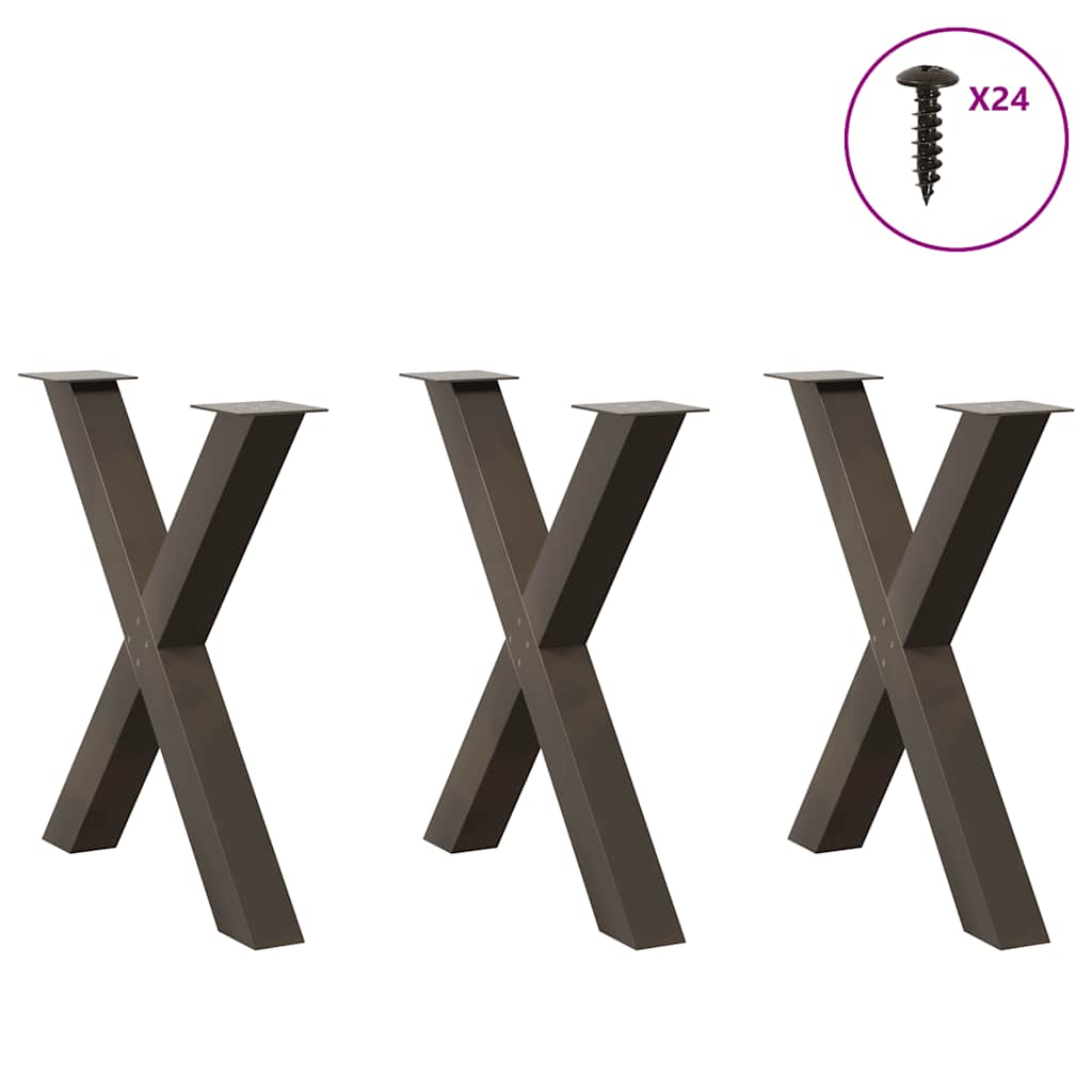 Gambe per tavolo da pranzo a forma di X 3 pz in acciaio naturale 80x(72-73) cm
