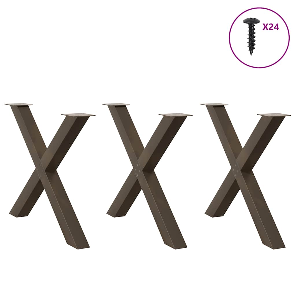 Gambe per tavolo da pranzo a forma di X 3 pz in acciaio naturale 90x(72-73) cm
