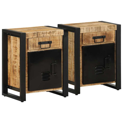 Comodini 2 pz in Legno Massello di Mango Grezzo