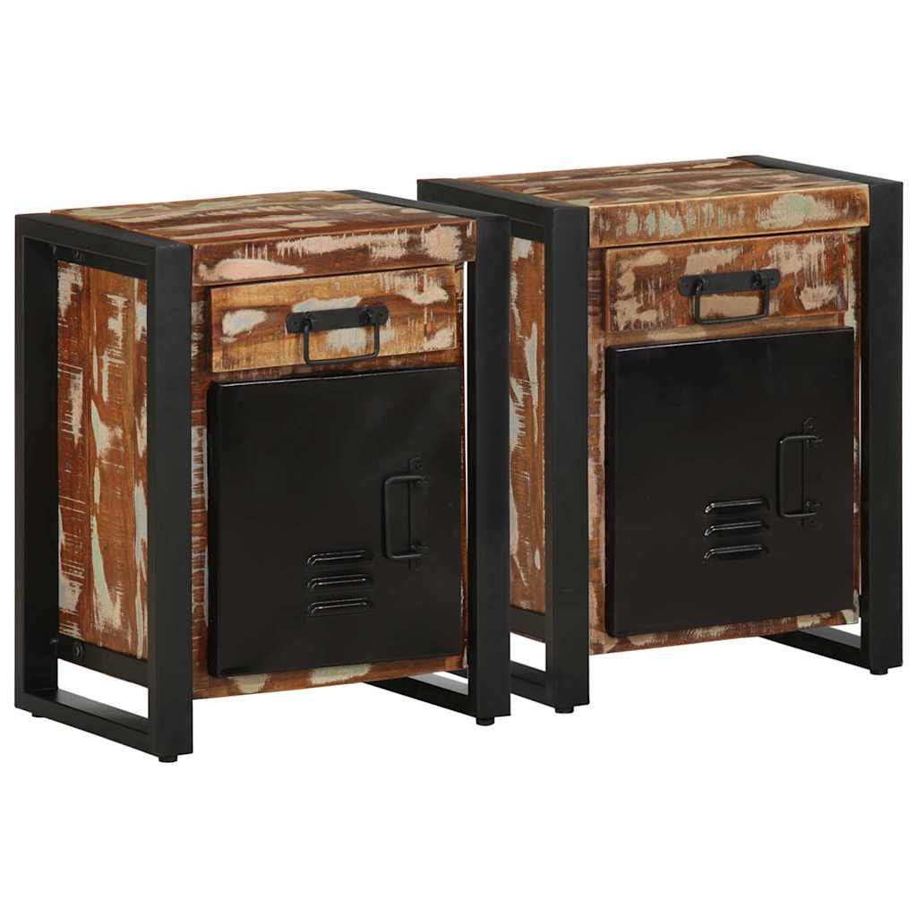 Comodini 2 pz Multicolore in Legno Massello di Mango Grezzo