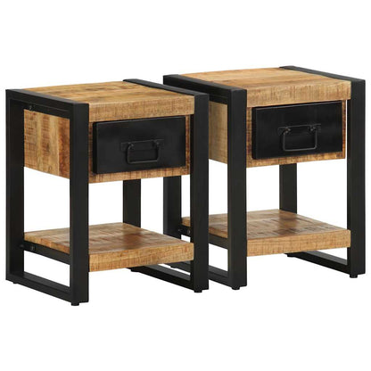 Comodini 2 pz in Legno Massello di Mango Grezzo