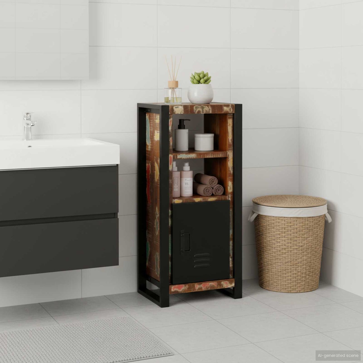 Mobile da Bagno con porta Marrone Legno Recuperato Massello