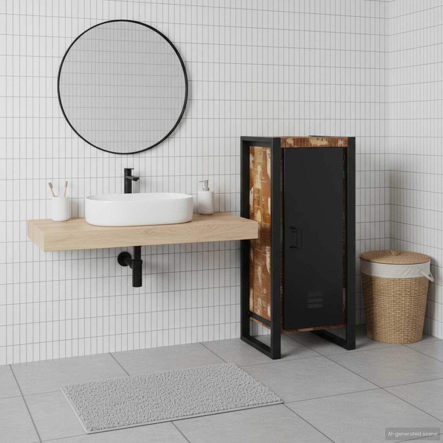 Mobile da Bagno con porta Marrone Legno Recuperato Massello