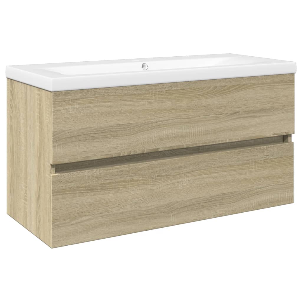 Set Mobili da Bagno 2 pz in Ceramica e Legno Multistrato