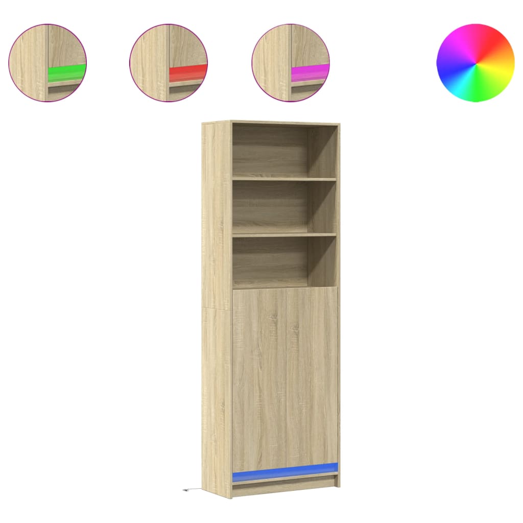 Credenza con LED Rovere Sonoma 69x32,5x200 cm in Truciolato