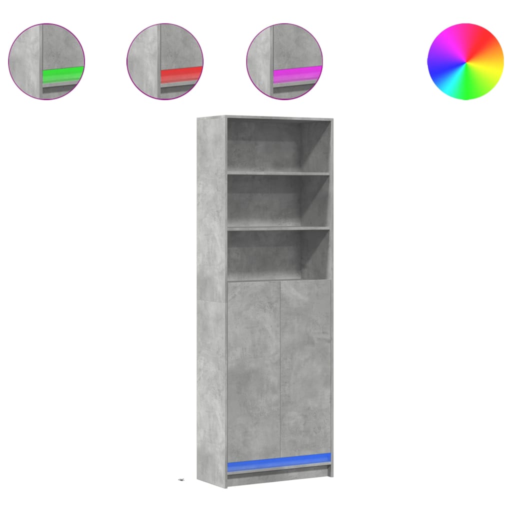 Credenza con LED Grigio Cemento 69x32,5x200 cm in Truciolato