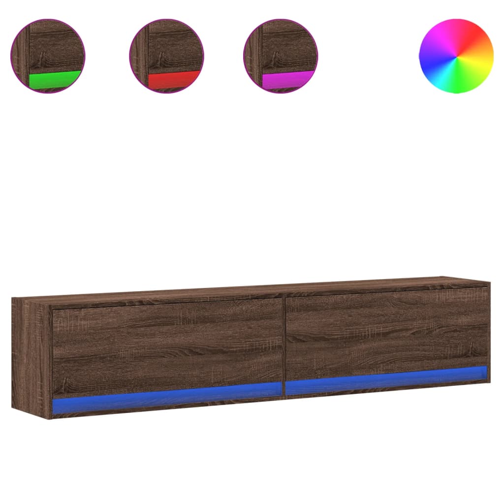 Mobile TV a Parete con LED Rovere Marrone 180x31x38 cm