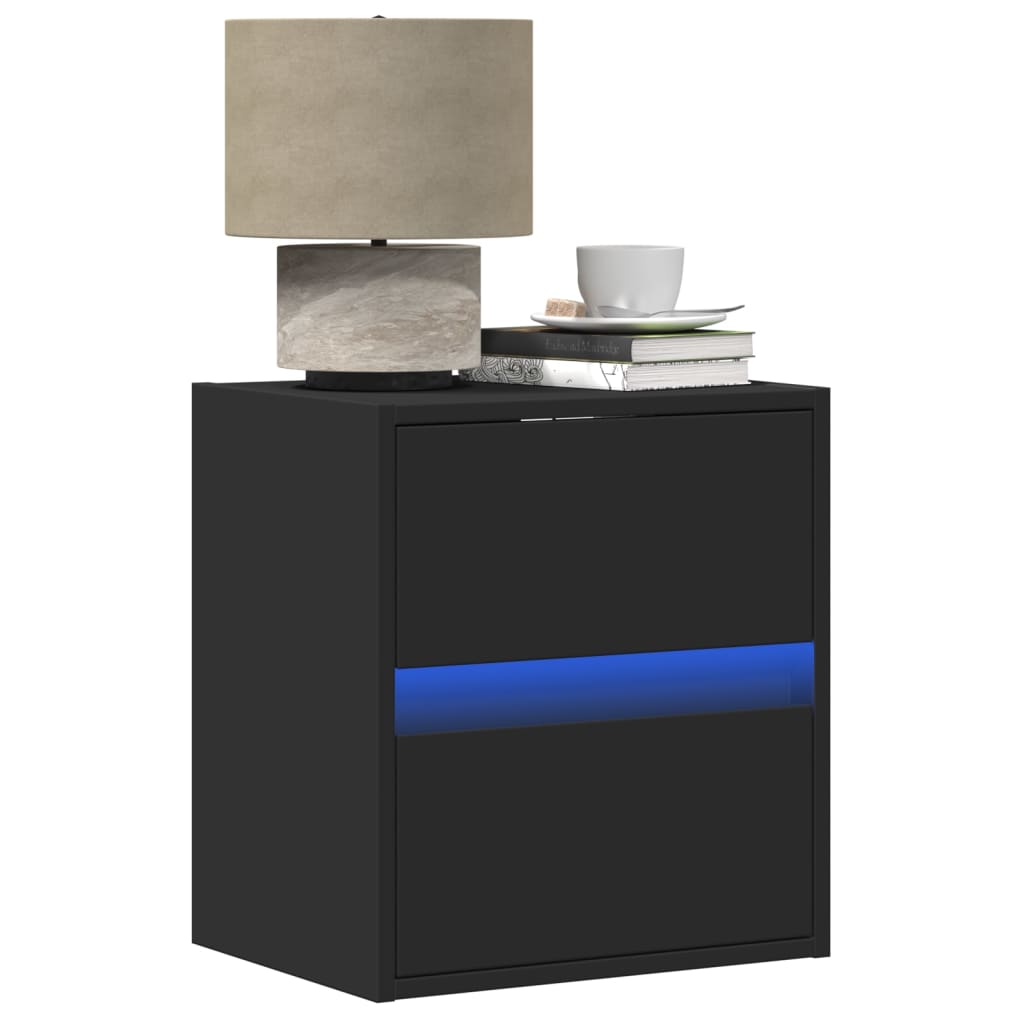 Comodino a Parete con Luci LED Nero