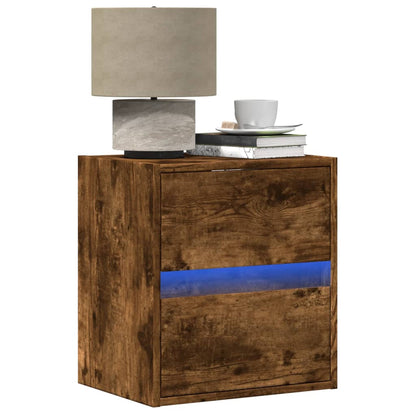 Comodino a Parete con luci LED Rovere Fumo