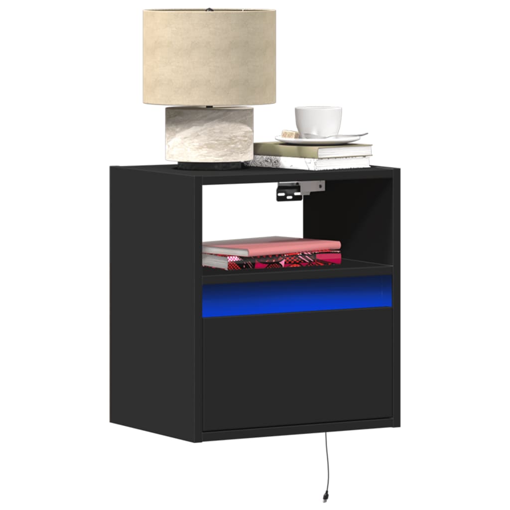 Comodino a Parete con Luci LED Nero