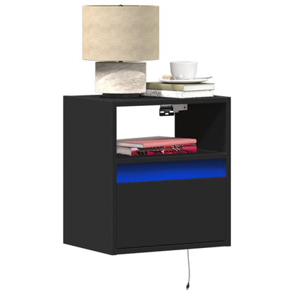 Comodino a Parete con Luci LED Nero