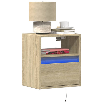 Comodino a Parete con luci LED Rovere Sonoma