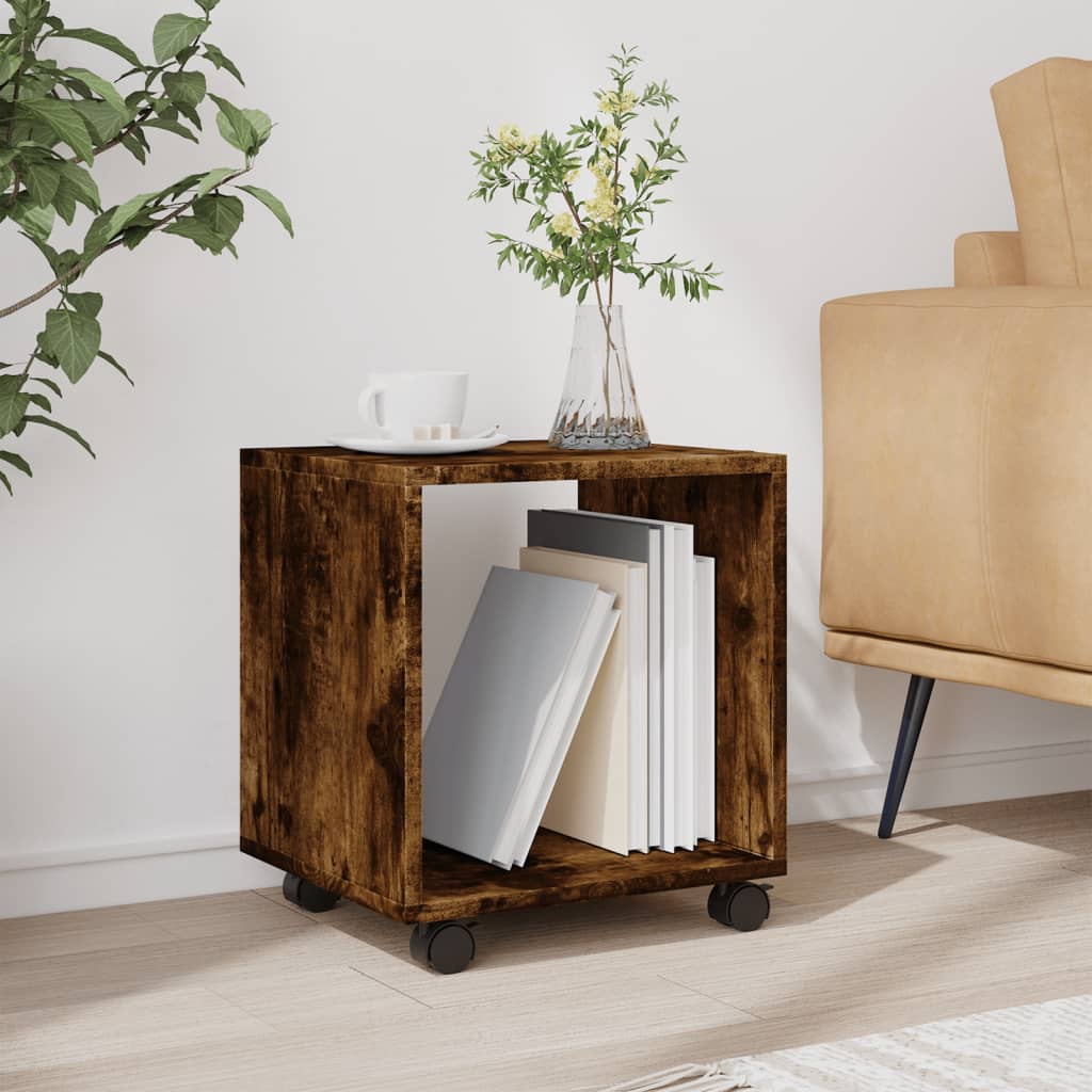Mobiletto con Ruote Rovere Fumo 37x33x42,5 cm in Truciolato