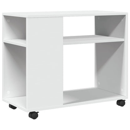 Tavolino con Ruote Bianco 70x35x60 cm in Truciolato