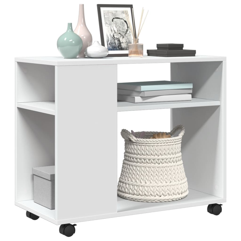 Tavolino con Ruote Bianco 70x35x60 cm in Truciolato