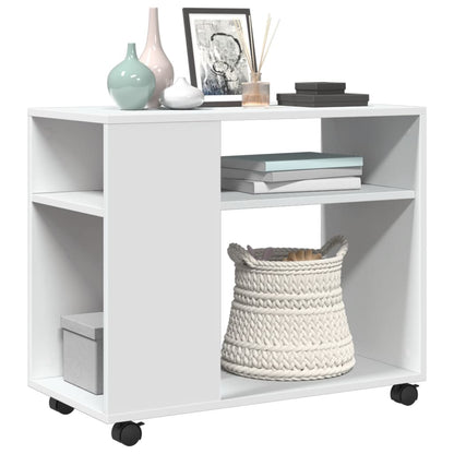Tavolino con Ruote Bianco 70x35x60 cm in Truciolato