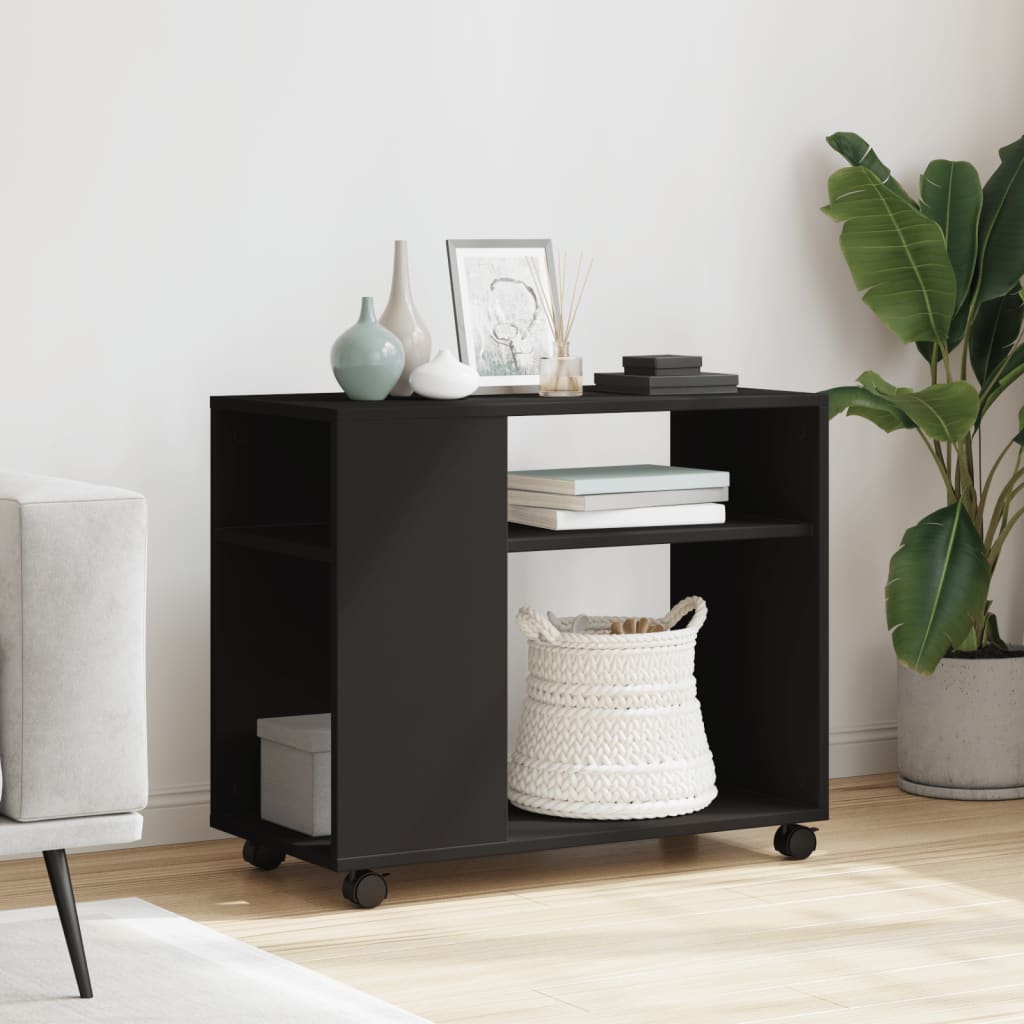 Tavolino con Ruote Nero 70x35x60 cm in Legno Multistrato