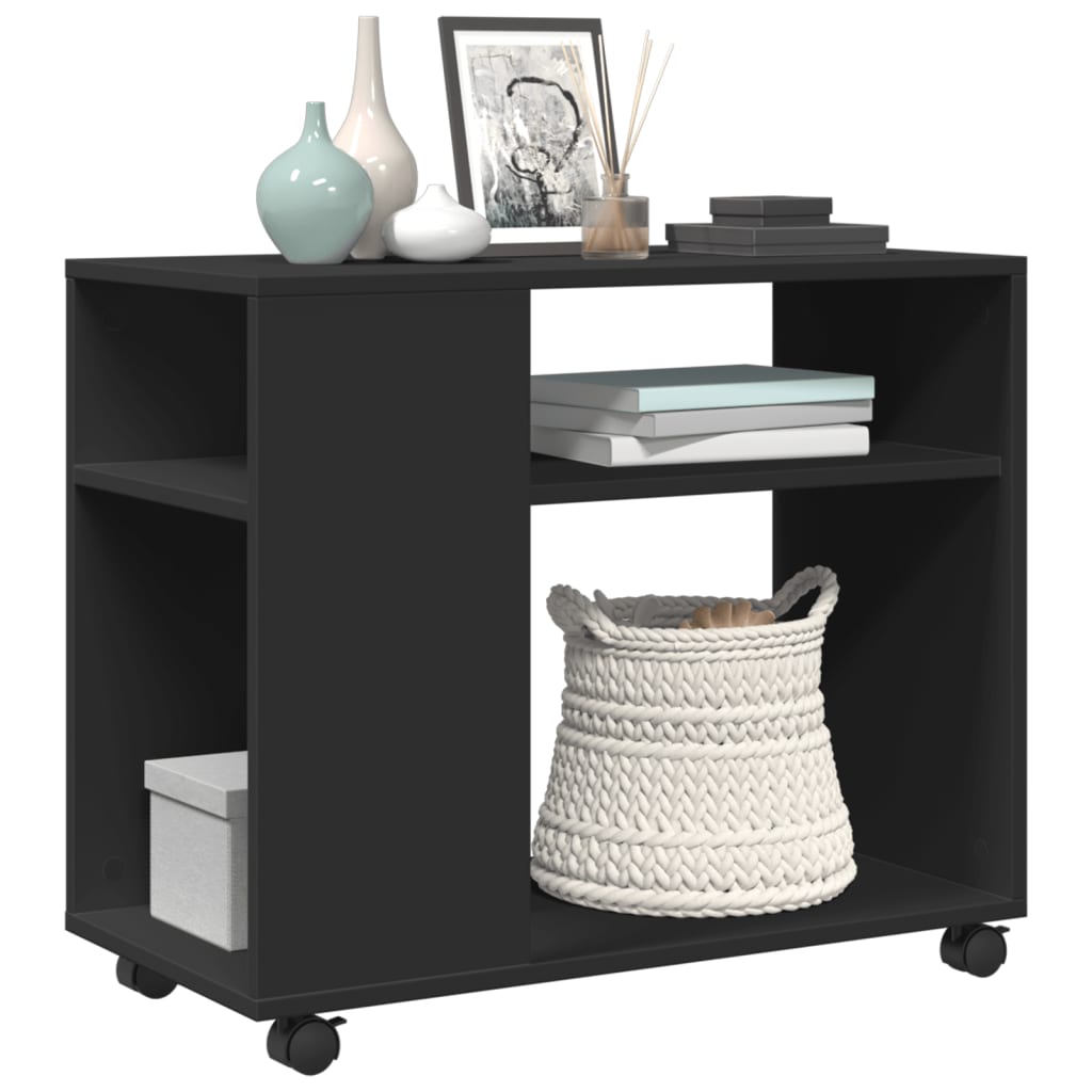 Tavolino con Ruote Nero 70x35x60 cm in Legno Multistrato
