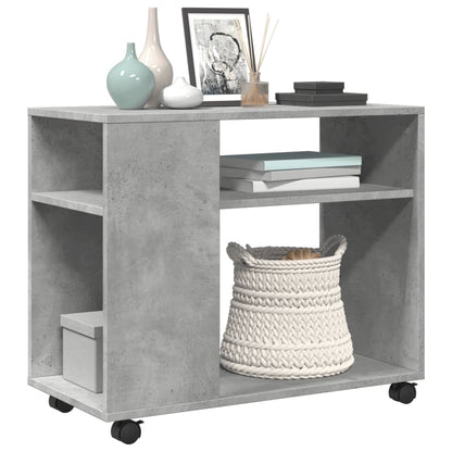 Tavolino con Ruote Grigio Cemento 70x35x60 cm in Truciolato