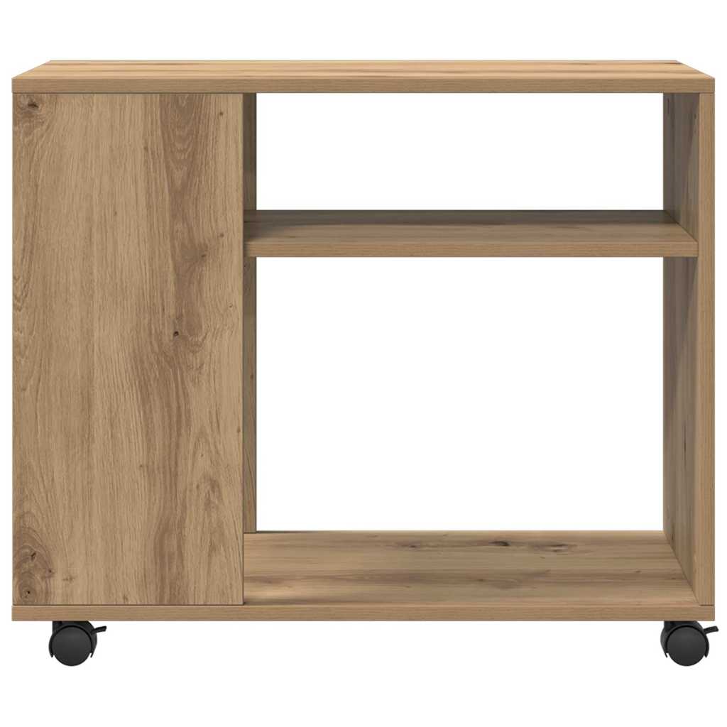 Tavolino con Ruote Rovere Artigianale 70x35x60 cm in Truciolato