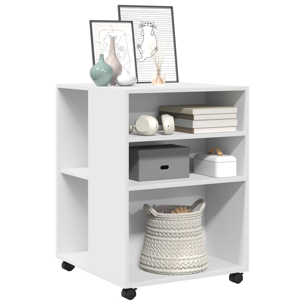 Tavolino con Ruote Bianco 55x60x78 cm in Truciolato