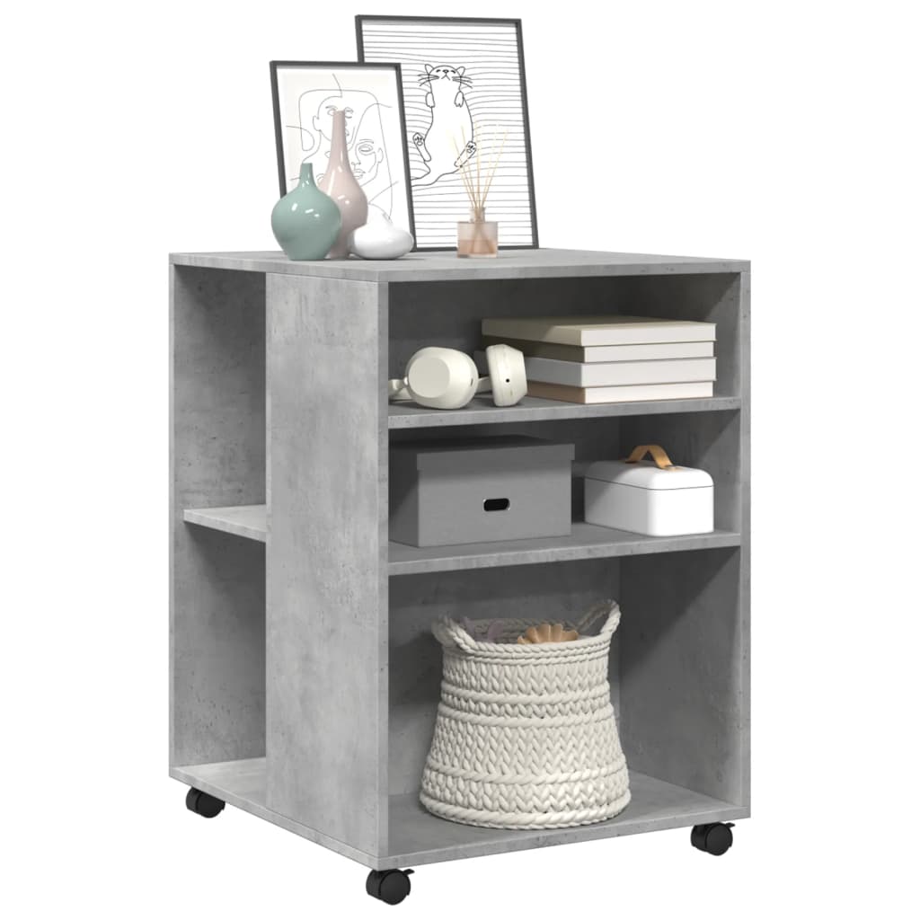 Tavolino con Ruote Grigio Cemento 55x60x78 cm in Truciolato