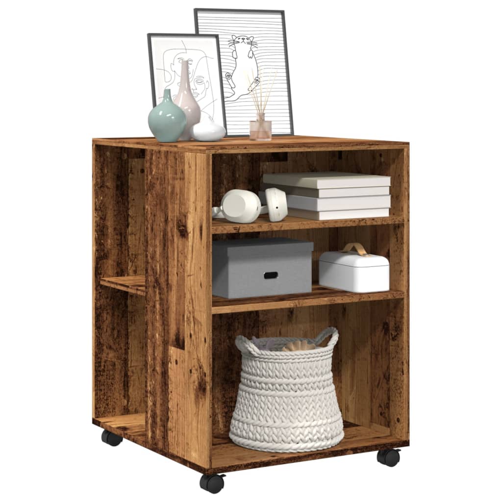 Tavolino con Ruote Legno Antico 55x60x78 cm in Truciolato