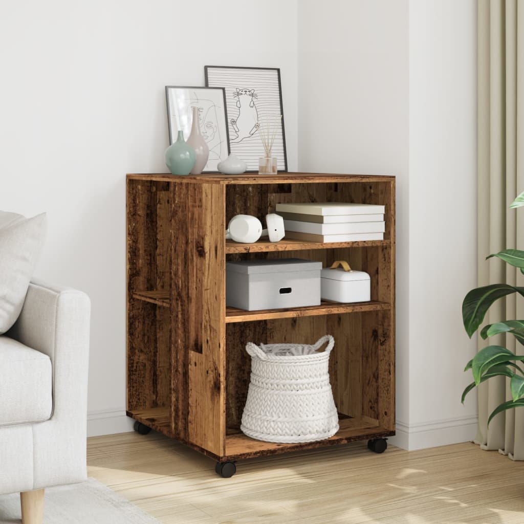 Tavolino con Ruote Legno Antico 55x60x78 cm in Truciolato