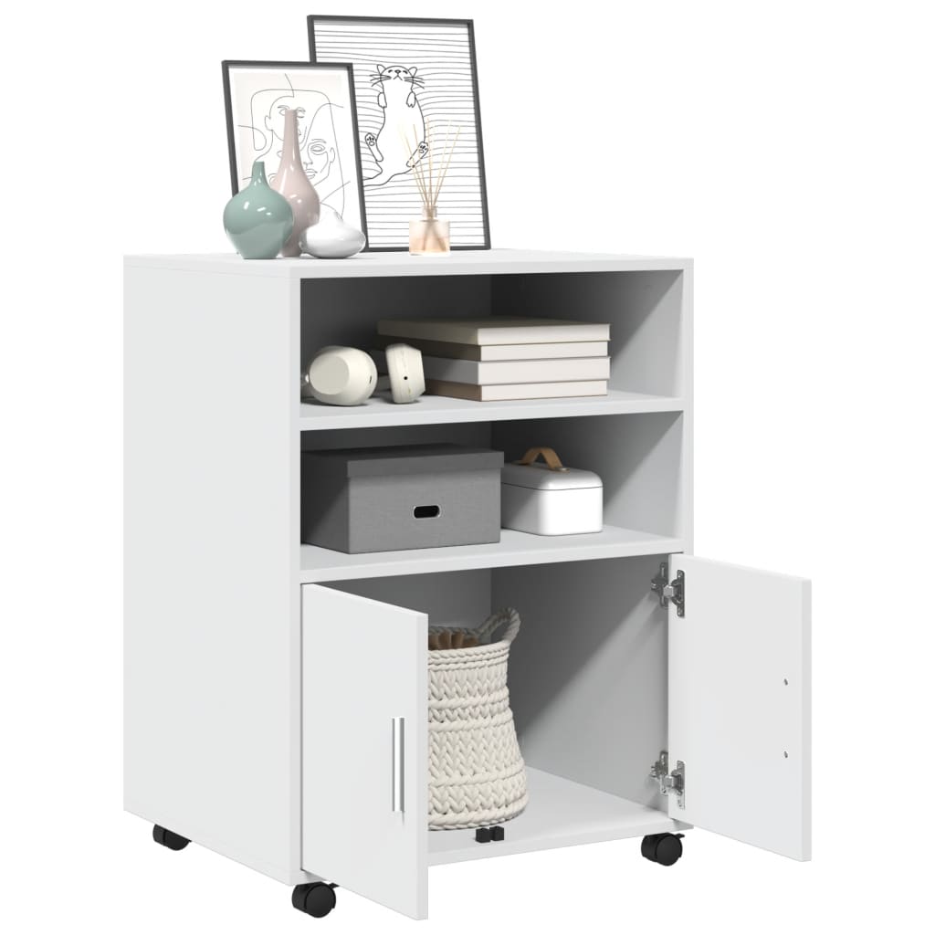Mobiletto con Ruote Bianco 60x48x81 cm in Truciolato