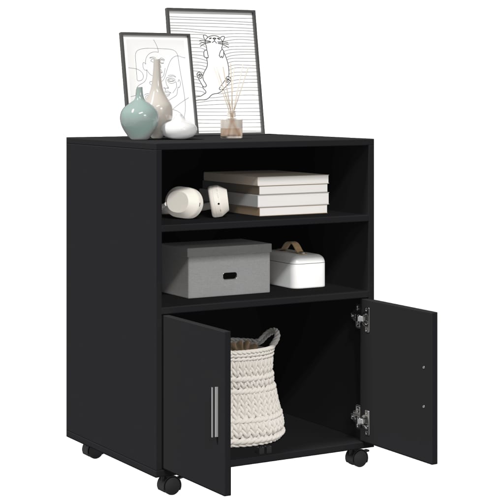 Mobiletto con Ruote Nero 60x48x81 cm in Truciolato