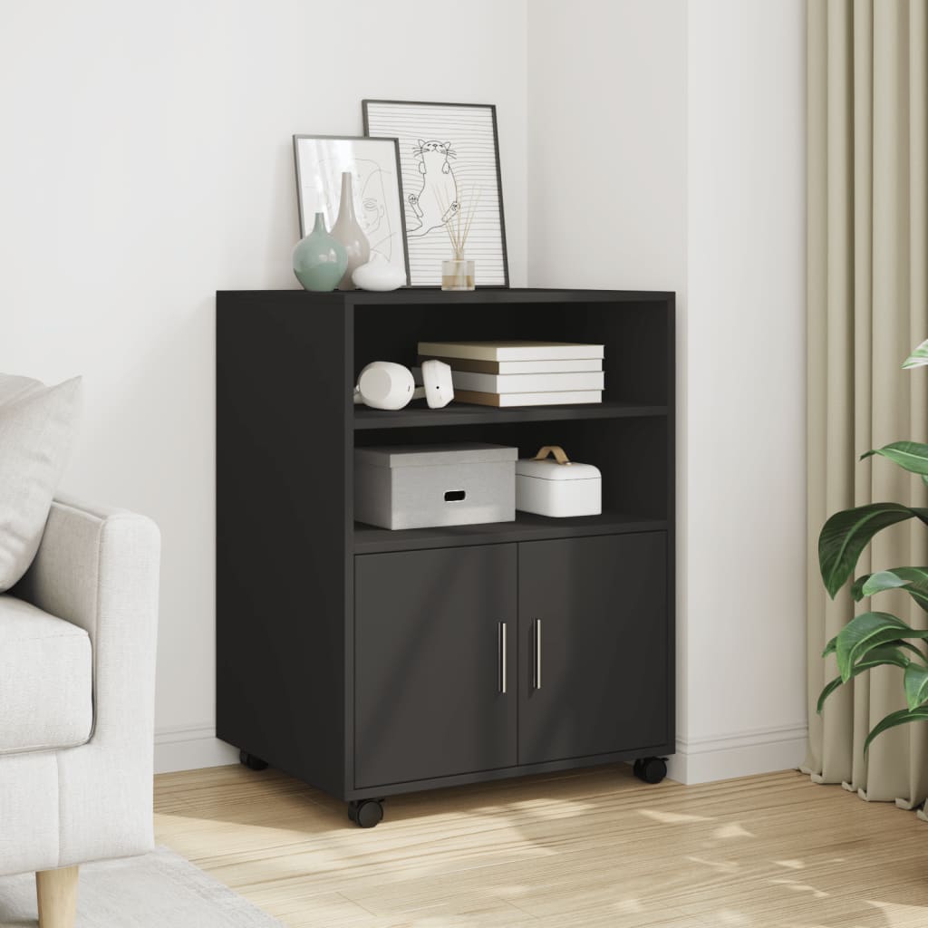 Mobiletto con Ruote Nero 60x48x81 cm in Truciolato