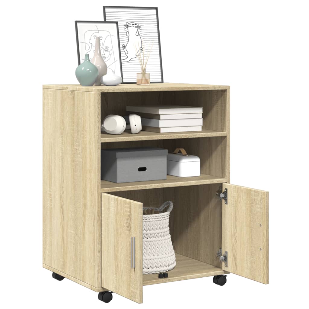 Mobiletto con Ruote Rovere Sonoma 60x48x81 cm in Truciolato