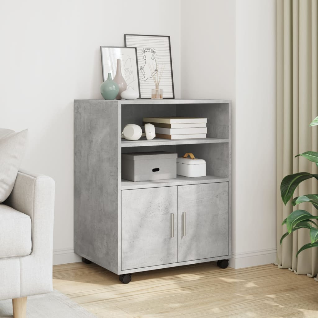 Mobiletto con Ruote Grigio Cemento 60x48x81 cm in Truciolato