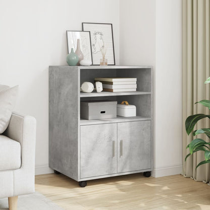 Mobiletto con Ruote Grigio Cemento 60x48x81 cm in Truciolato