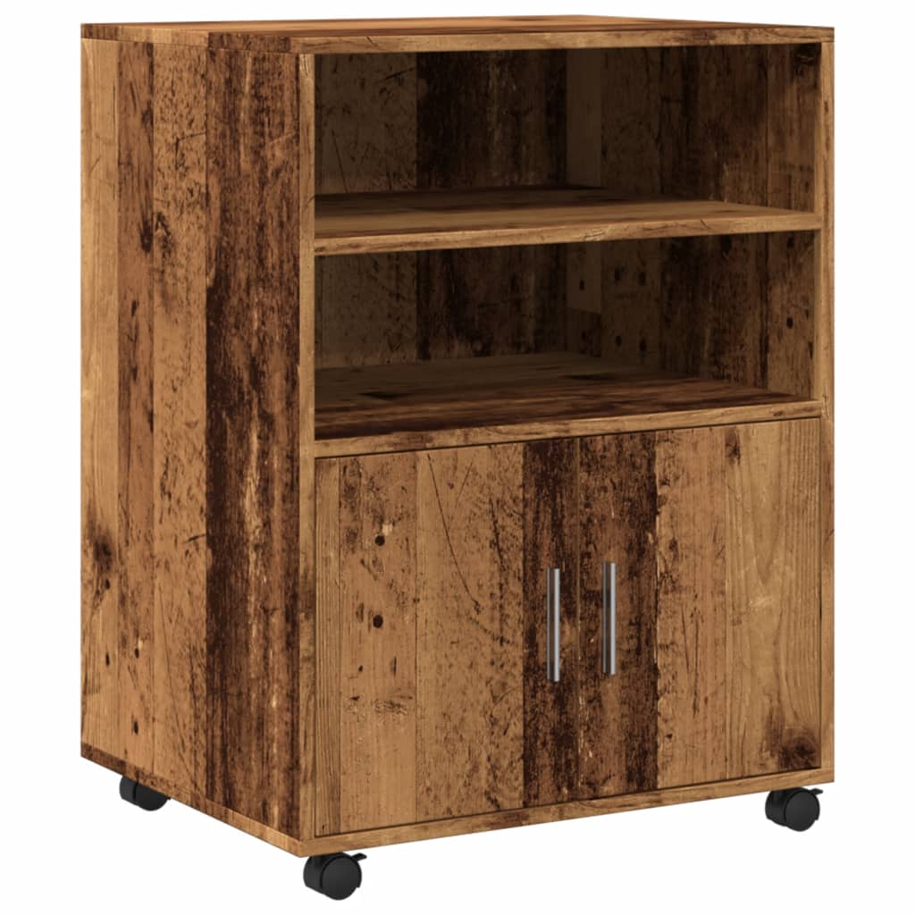 Mobiletto con Ruote Legno Antico 60x48x81 cm in Truciolato