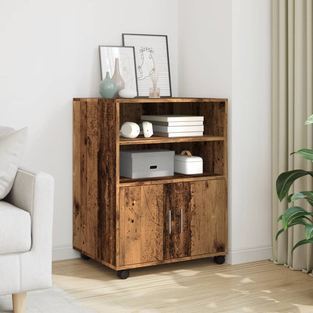 Mobiletto con Ruote Legno Antico 60x48x81 cm in Truciolato