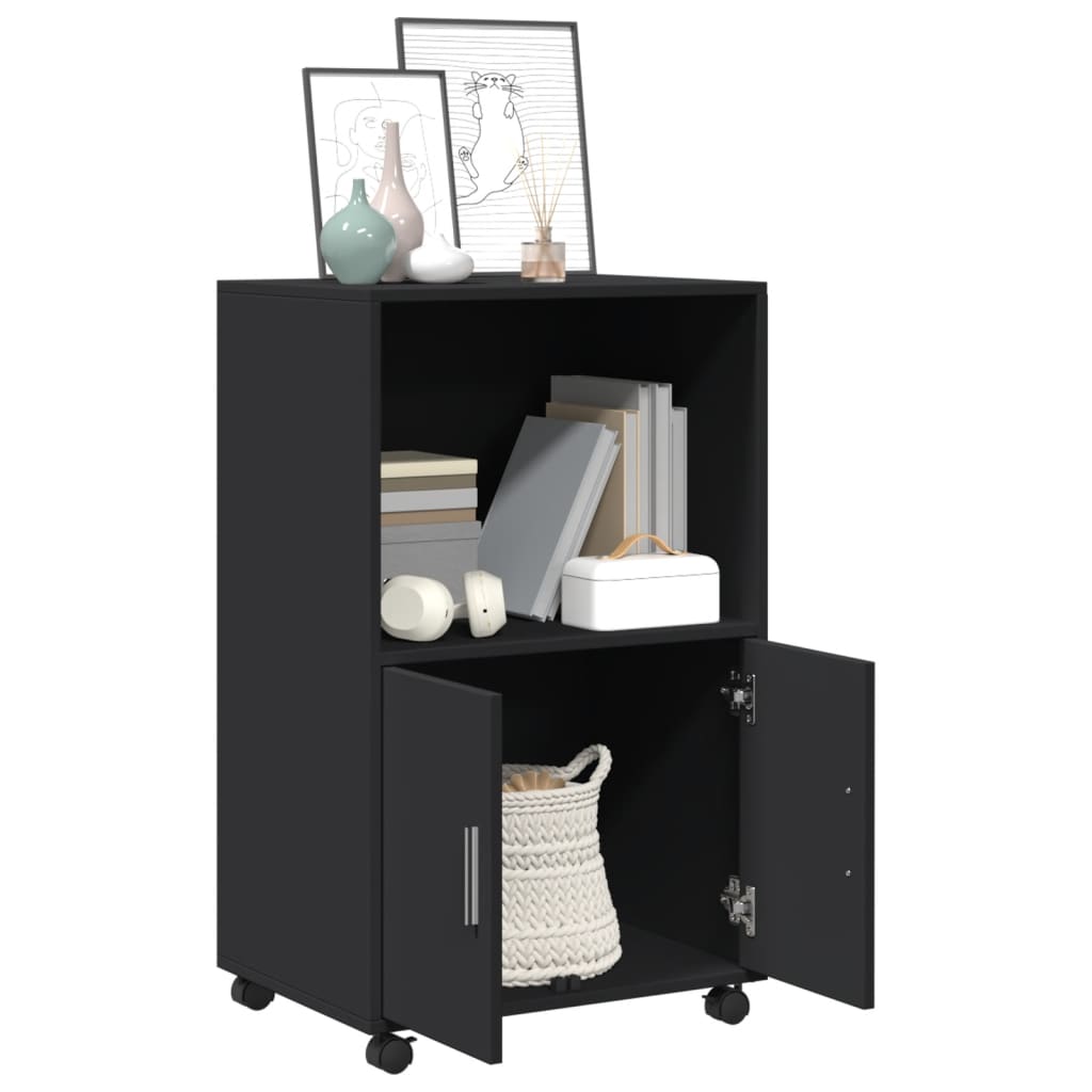 Mobiletto con Ruote Nero 55x40x91 cm in Truciolato