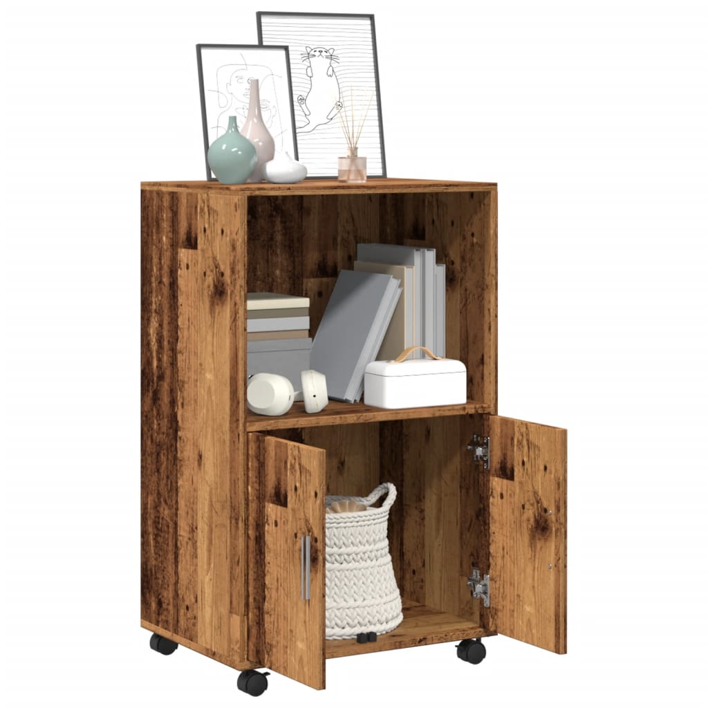 Mobiletto con Ruote Legno Antico 55x40x91 cm in Truciolato