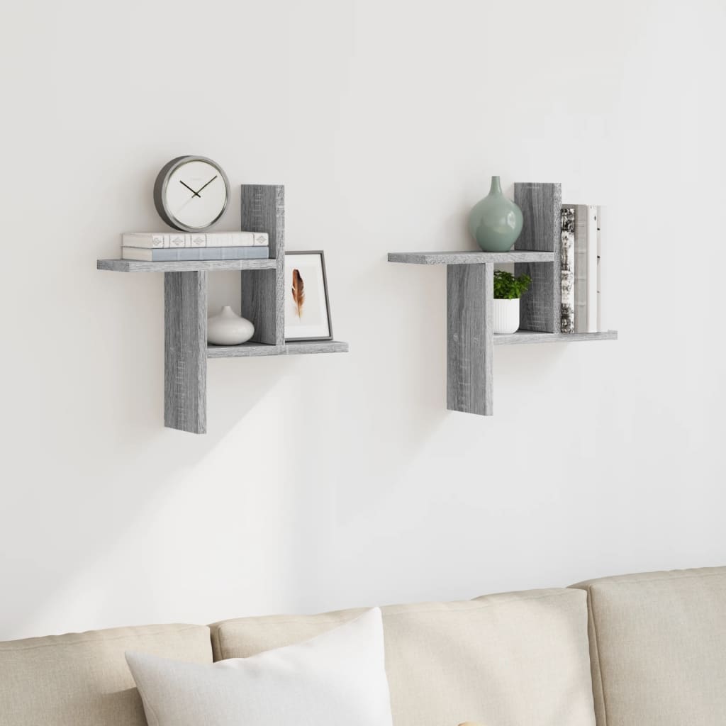 Mensole a Parete 2pz Grigio Sonoma 38x12x38 cm in Truciolato