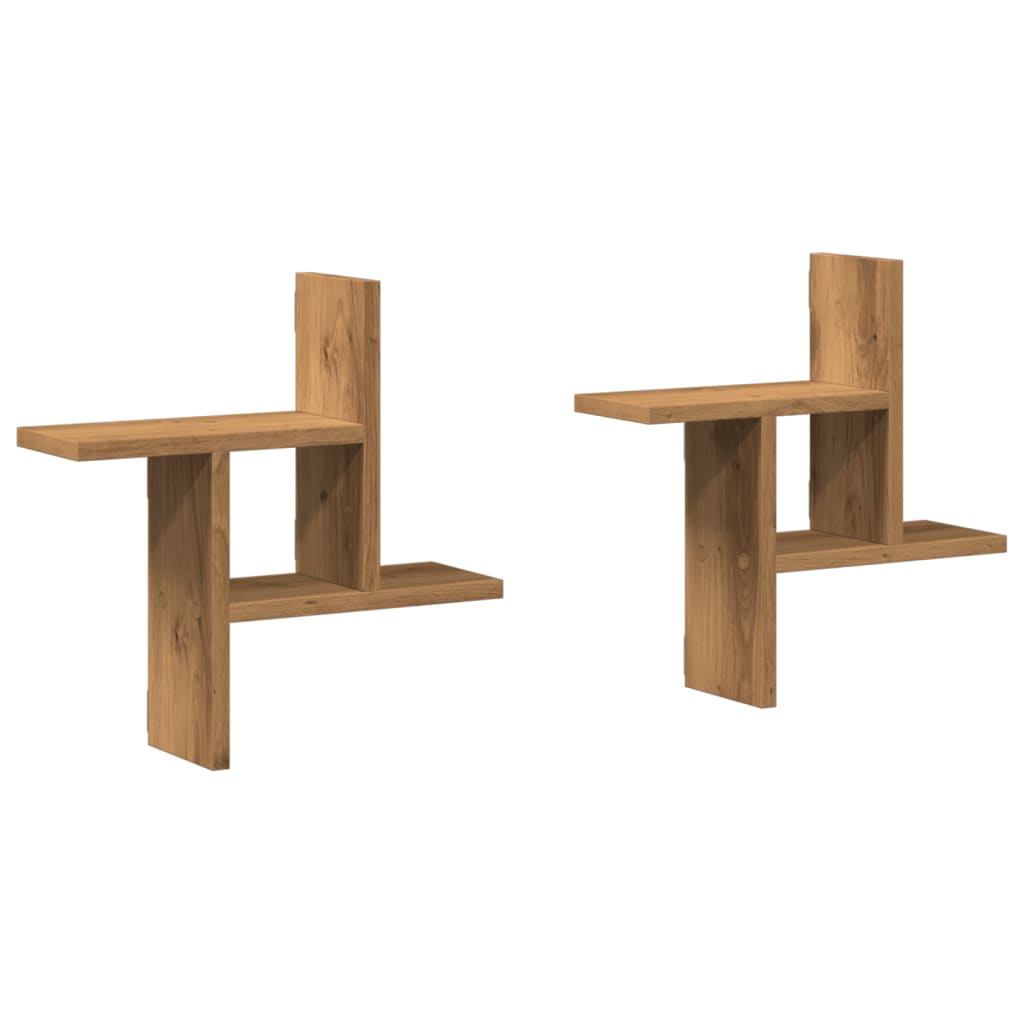 Mensole Parete 2pz Rovere Artigianale 38x12x38 cm in Truciolato