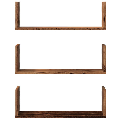 Mensole da Parete 3pz Legno Antico 58x18x18 cm in Truciolato