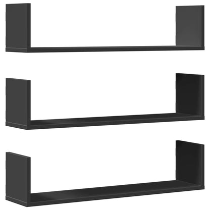 Mensole a Parete 3pz Nere 80x18x18 cm in Truciolato