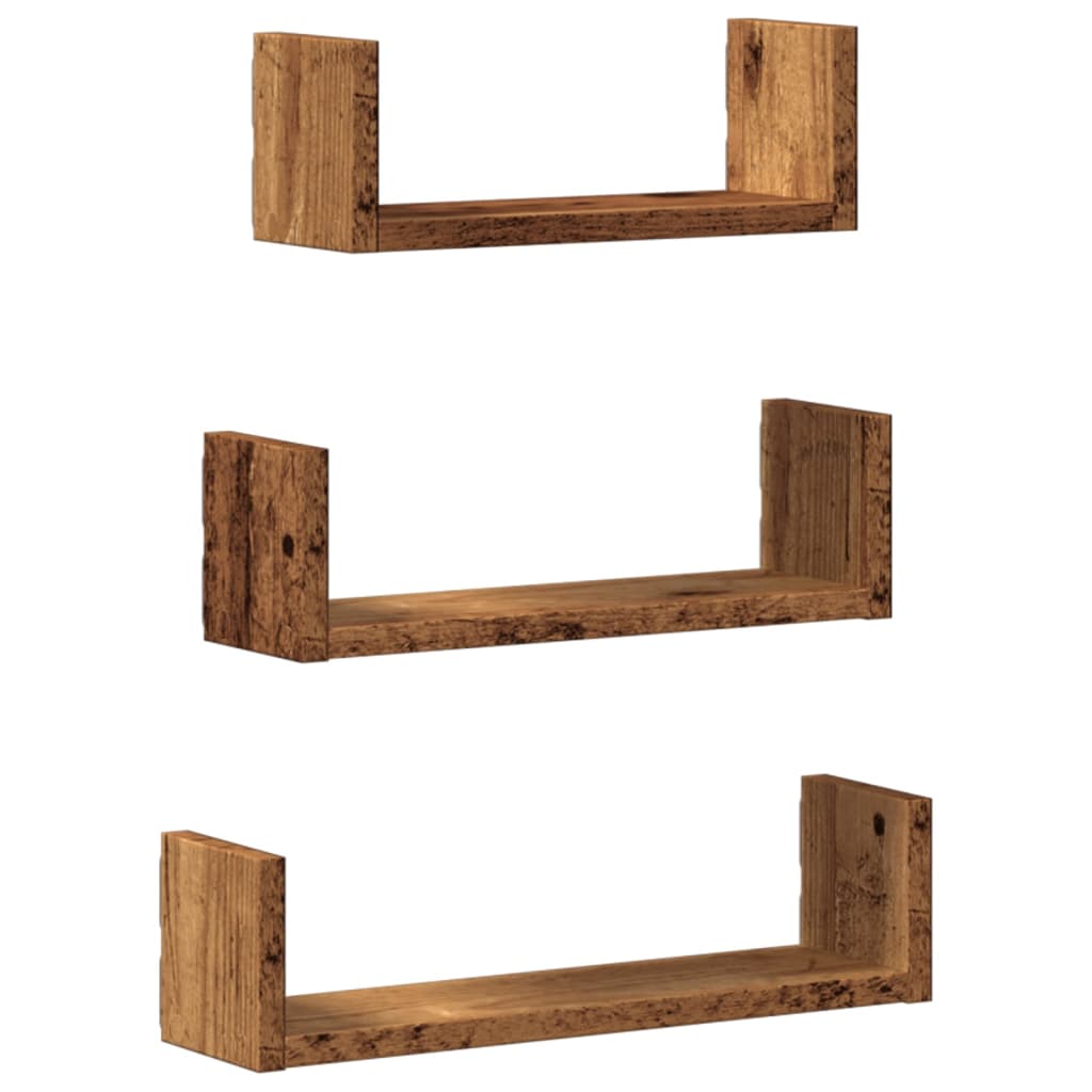 Mensole a Muro 3 pz Legno Antico in Truciolato
