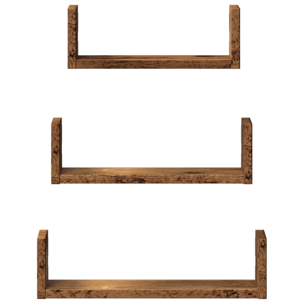 Mensole a Muro 3 pz Legno Antico in Truciolato