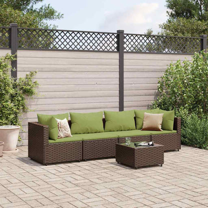 Set Divani da Giardino 5 pz con Cuscini Marrone in Polyrattan