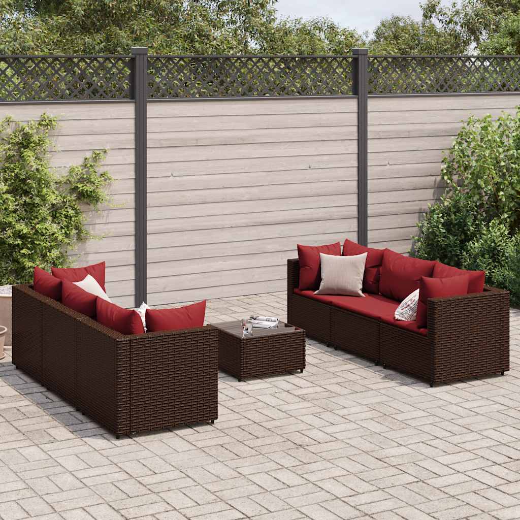 Set Divani da Giardino 7 pz con Cuscini in Polyrattan Marrone