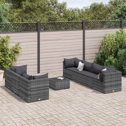 Set Divani da Giardino 8 pz con Cuscini in Polyrattan Grigio